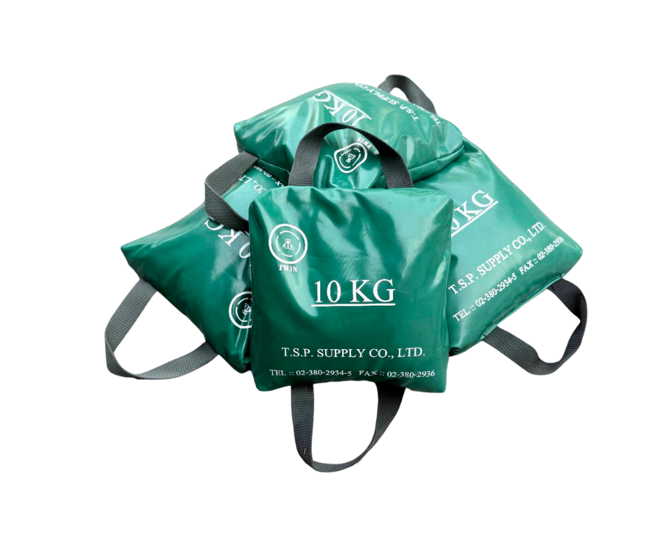 ถุงทรายผ้าใบพร้อมใช้งาน พร้อมทราย มีหูหิ้วแข็ง ขนาด 10 / 20 / 25 กก.