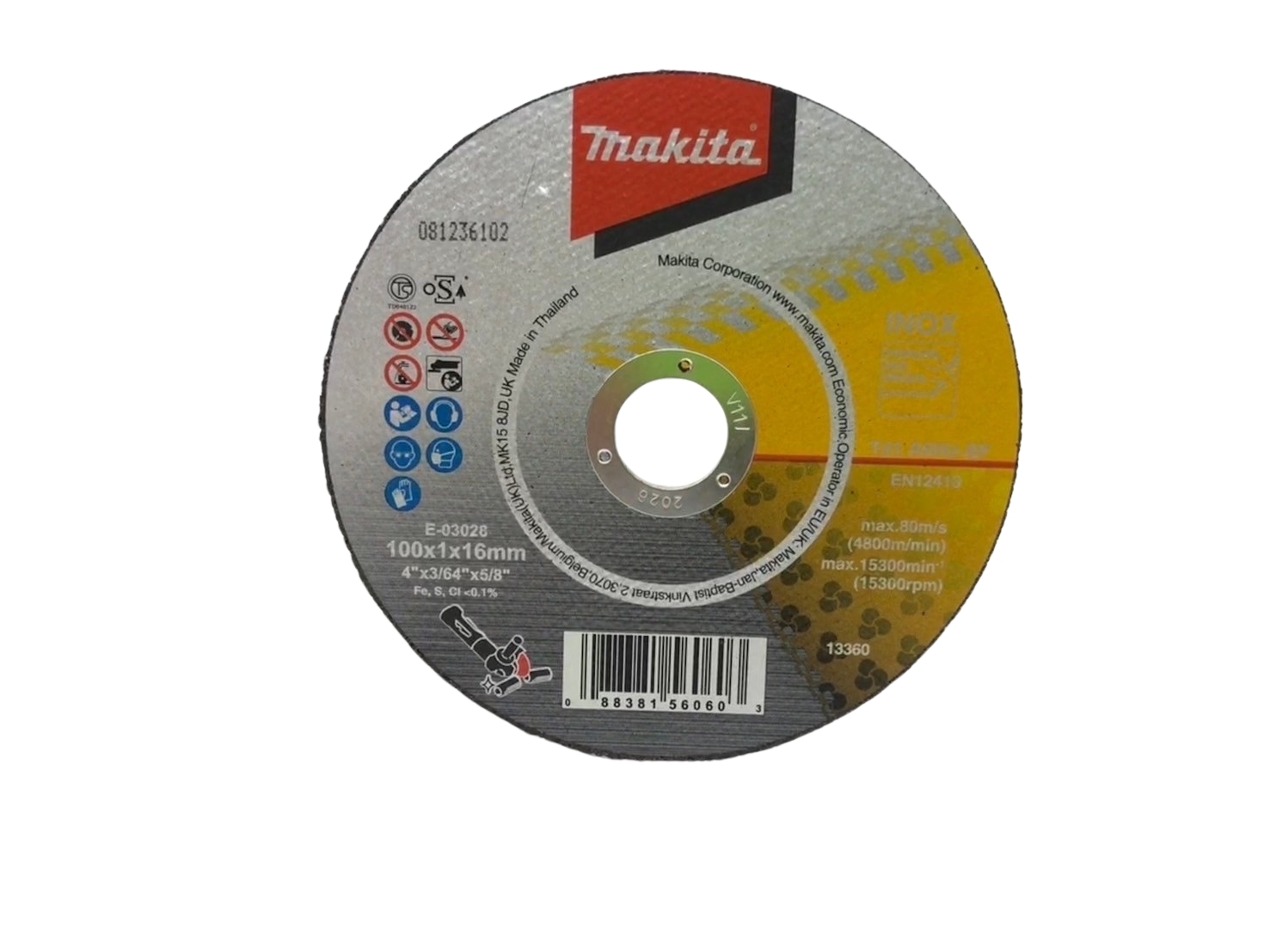 แผ่นตัดเหล็ก ขนาด 4 นิ้ว หนา 1 มม. MAKITA รุ่น E-03028 (A60U) (10ชิ้น/กล่อง) - Image 2