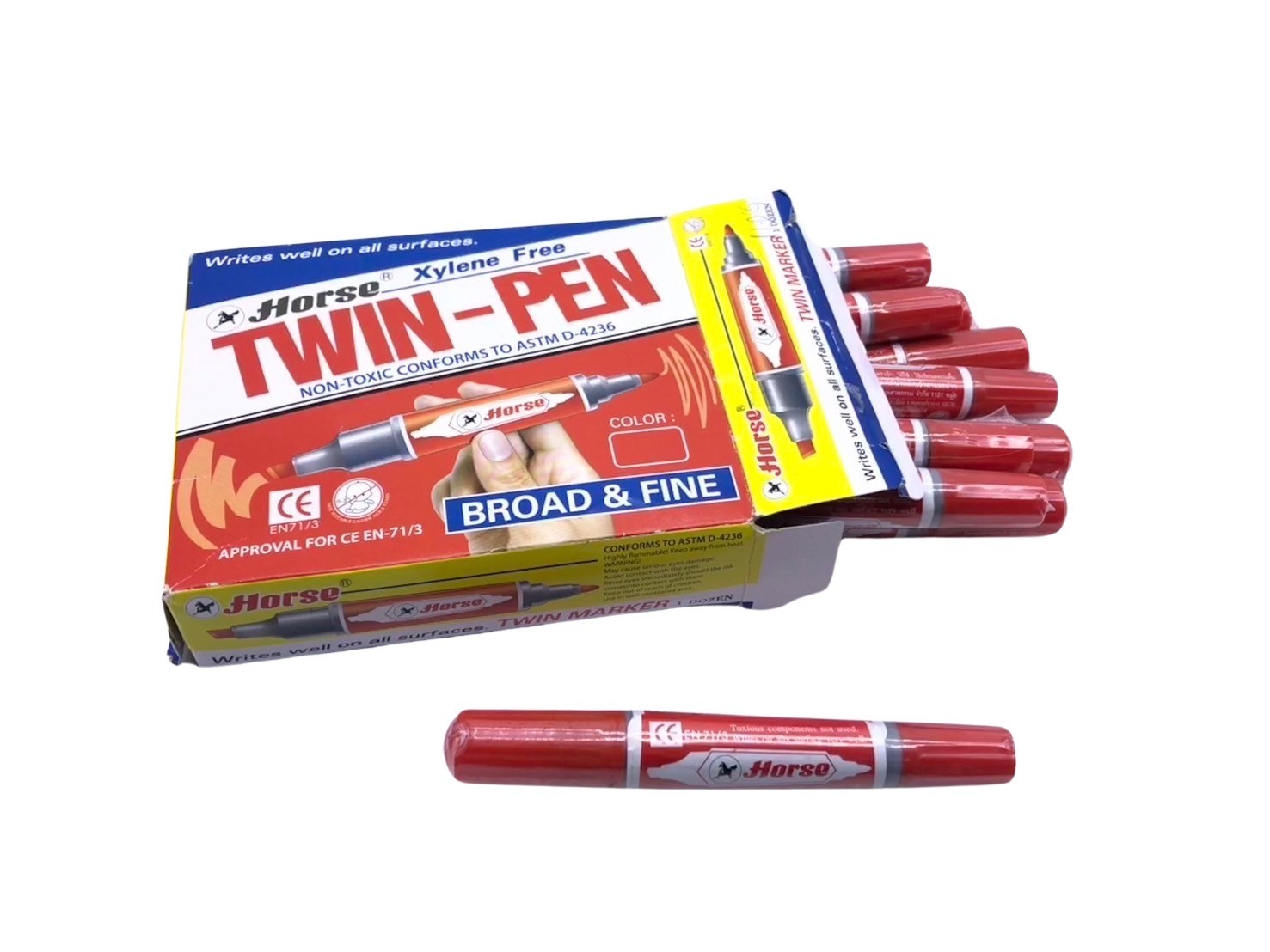 ปากกาเคมี ตราม้า 2 หัว สีแดง ชนิดลบไม่ได้ Permanent - Image 5