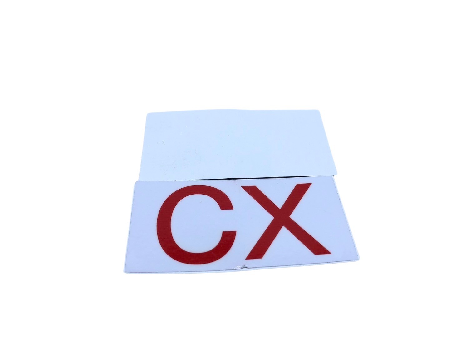 สติ๊กเกอร์ติดหมวกเซฟตี้ CX ตัวอักษรสีแดง พื้นสีขาว ขนาด 1.5x3 นิ้ว - Image 3