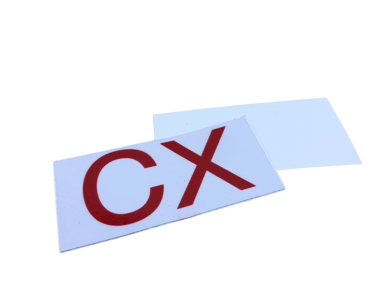 สติ๊กเกอร์ติดหมวกเซฟตี้ CX ตัวอักษรสีแดง พื้นสีขาว ขนาด 1.5x3 นิ้ว - Image 2