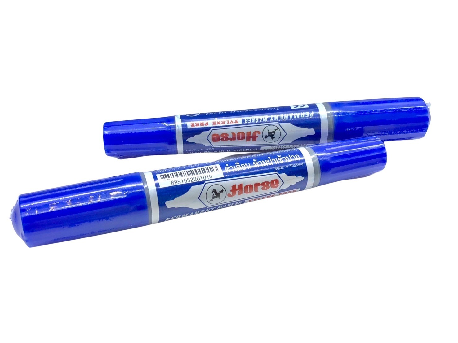 ปากกาเคมี ตราม้า 2 หัว สีน้ำเงิน ชนิดลบไม่ได้ Permanent