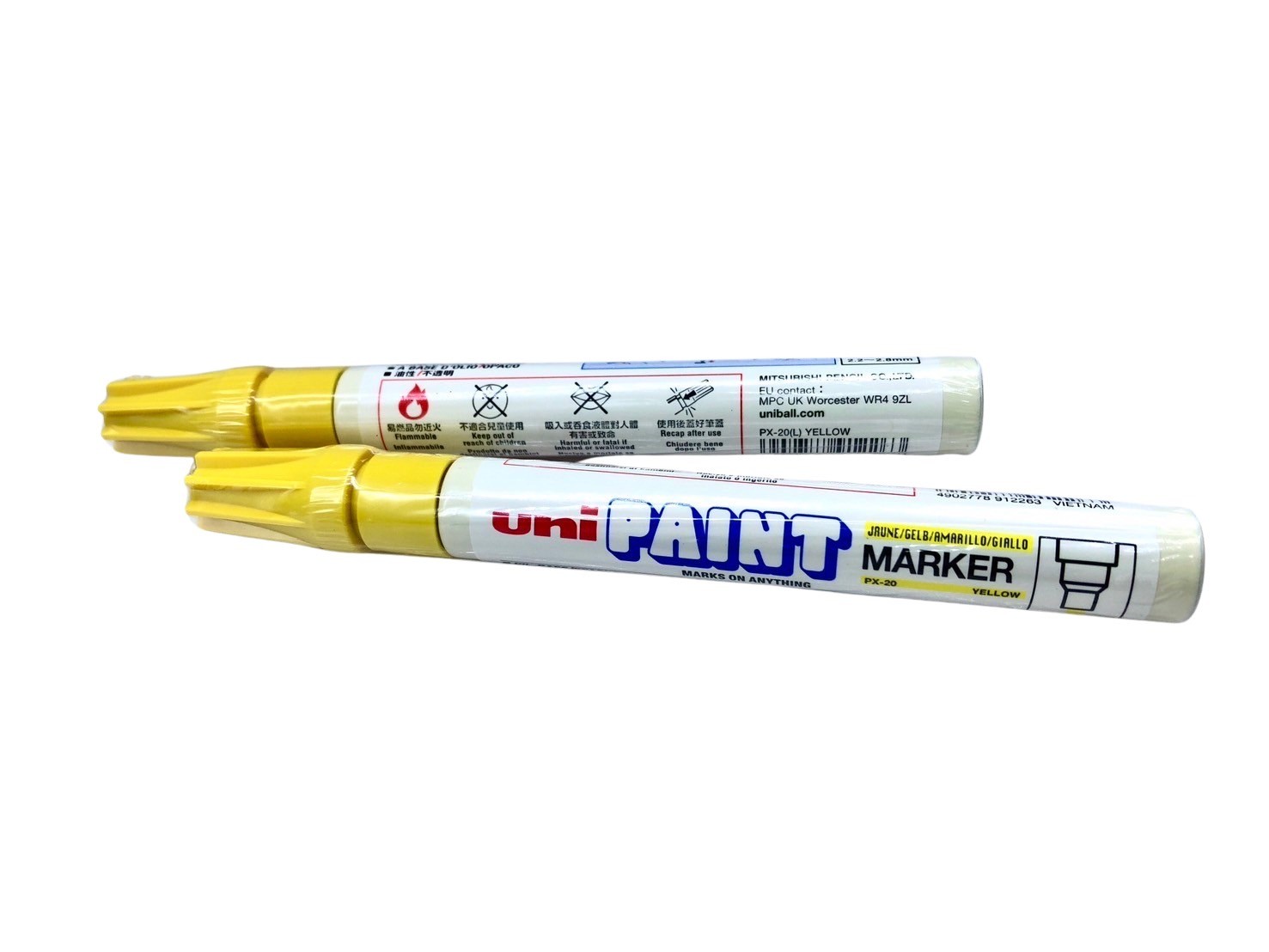 ปากกาน้ำมัน UNI รุ่น PX-20 สีเหลือง ขนาดเส้น 2.2-2.8 มม.